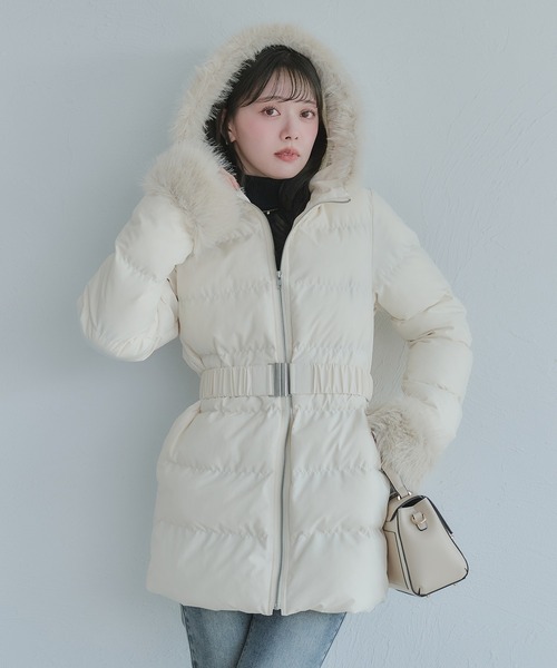 fupel コート アウター Mid-length padded fur coat / ミドル丈中綿