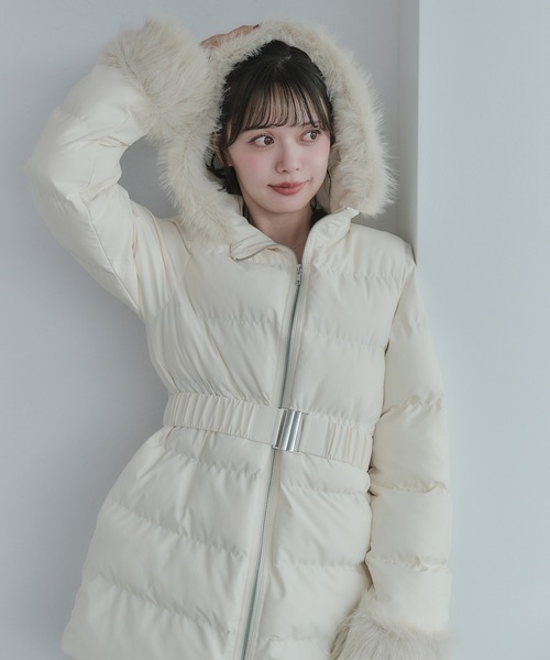 fupel コート アウター Mid-length padded fur coat / ミドル丈中綿
