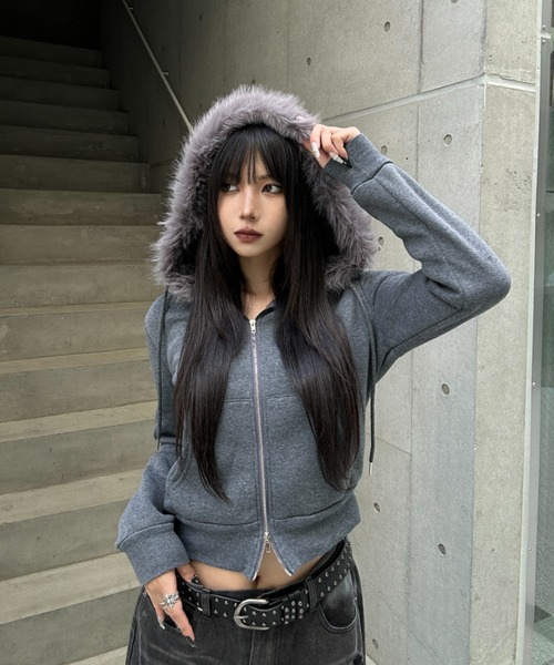 0322-444 FR2　バイカーガール　フーディー　パーカー　Lサイズ KsG パーカー Hoodie Fur Double Zip Parker レディース メンズ