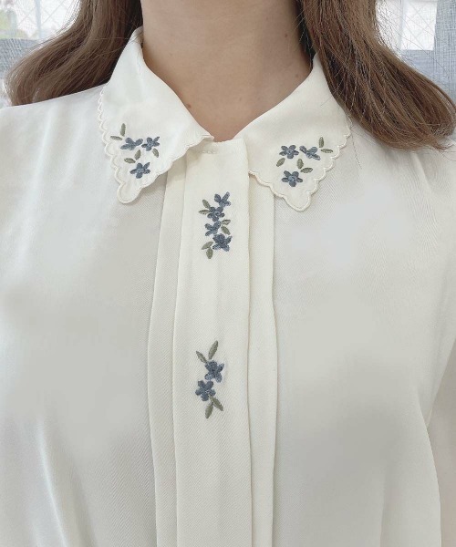 F i.n.t（フィント） ブラウス シャツ スカラップ衿フロント小花刺繍