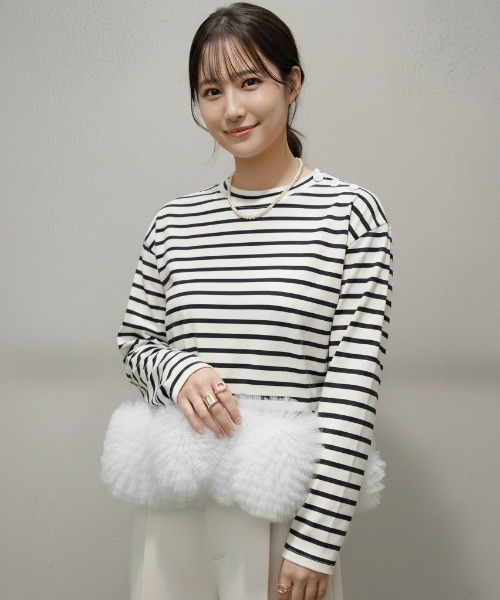 CHANEL フリルボーダーTシャツ CHANEL - CHANEL ココマーク刺繍 ボーダー ニット Tシャツの通販 by