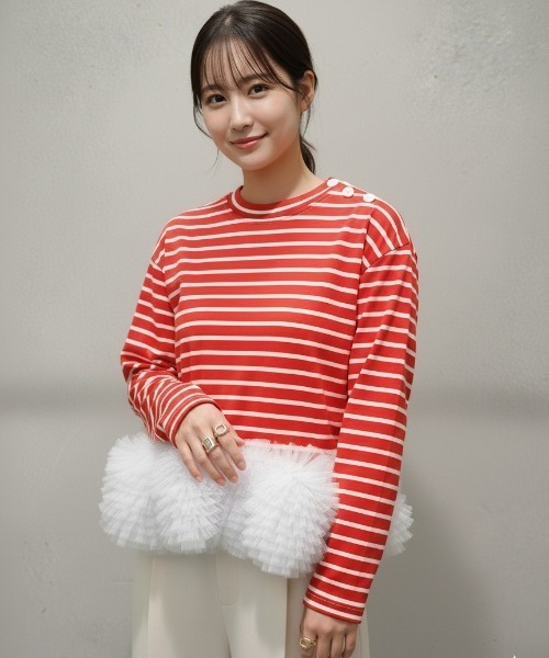 Lateru tシャツ フリルチュールボーダーロン Tシャツ シュプレムと
