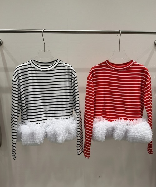 Lateru tシャツ フリルチュールボーダーロン Tシャツ シュプレムと