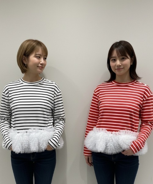 Lateru tシャツ フリルチュールボーダーロン Tシャツ シュプレムと 