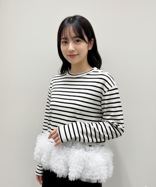 Lateru tシャツ フリルチュールボーダーロン Tシャツ シュプレムと