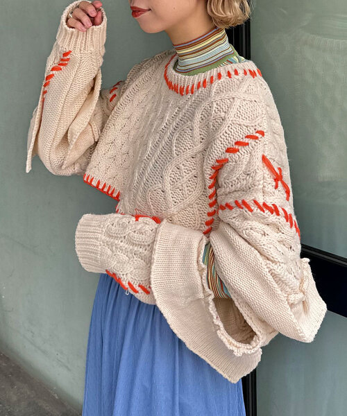 「HELLO.SANFRANCISCO」 長袖ニット ONE SIZE レッド レディース_画像2