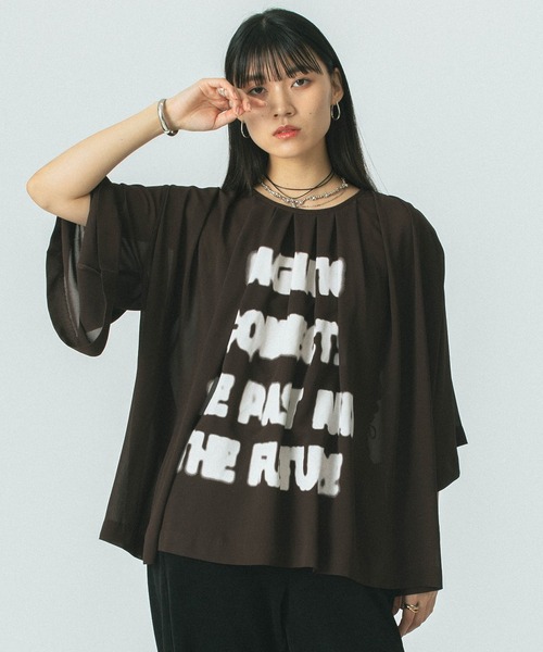 「OKIRAKU」 7分袖ブラウス ONE SIZE ブラウン レディース_画像9