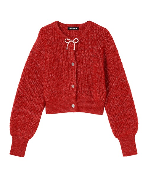 HANAE MORI Knit (M) ウール100% 総柄 カーディガン 赤色 MILKFED.（ミルクフェド） カーディガン STRAWBERRY KNIT CARDIGAN