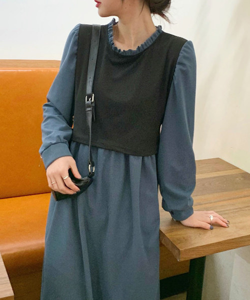 「Amulet」 長袖ワンピース L ブラウン レディース_画像8