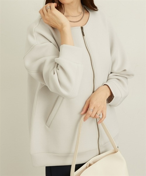 未使用★BEIGE★撥水★ノーカラー★ダブルジップ★ブルゾン★ジャケット sakishimatokyo ジャケット ノーカラージャケット 比翼ノーカラー