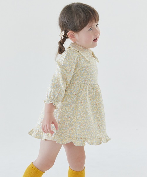 ワンピース イエローフラワー総柄ワンピース キッズ 子供服 女の子