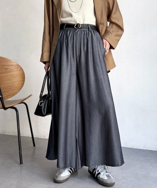 Chez toi（シェトワ） ワイドパンツ パンツ 落ち感フレアテンセル