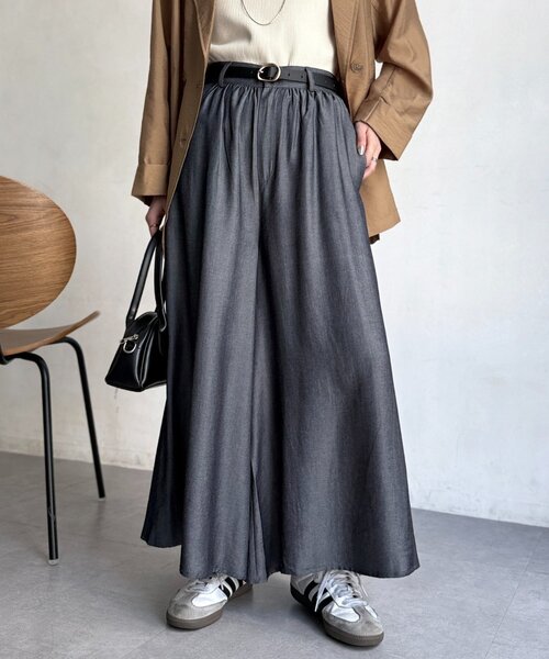 Chez toi（シェトワ） ワイドパンツ パンツ 落ち感フレアテンセル