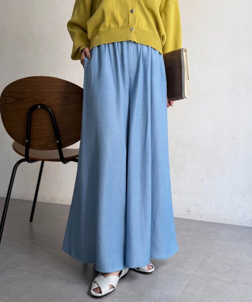 Chez toi（シェトワ） ワイドパンツ パンツ 落ち感フレアテンセル
