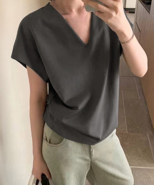 LOWO tシャツ コットンVネックシームレスTシャツ 半袖 レディース 
