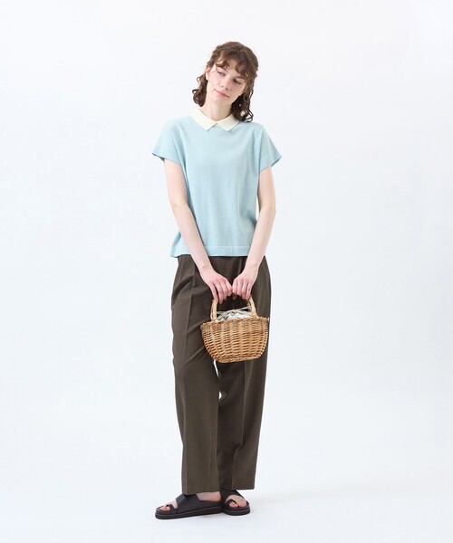 パンツ サマーサッカーワイドタックパンツ レディースの画像