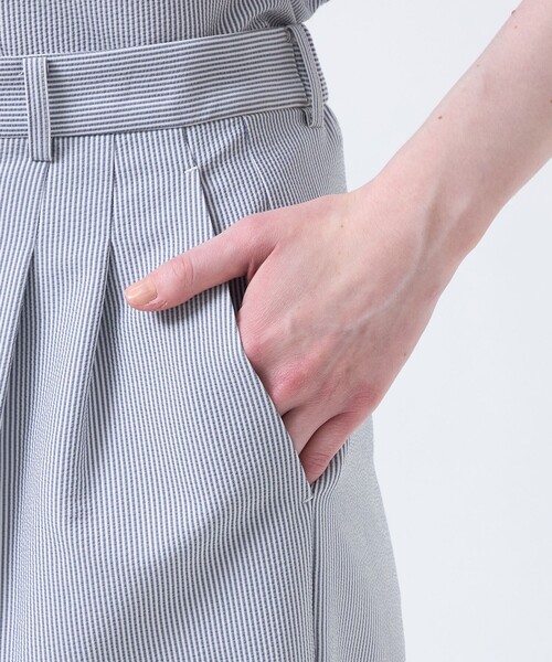 パンツ サマーサッカーワイドタックパンツ レディースの画像