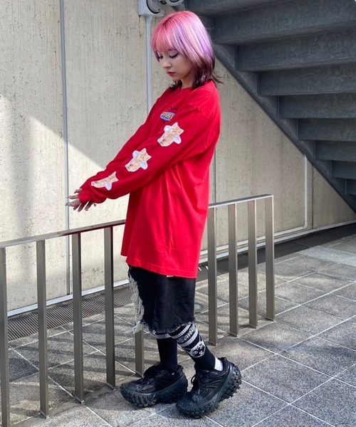 「Candy Stripper」 長袖カットソー 2 レッド レディース_画像8