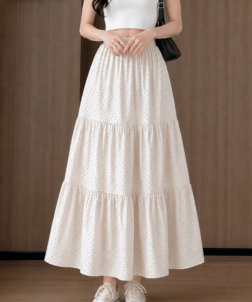 【未使用・人気】POPPY 花柄 ドット ロングスカート ホワイト ロング スカート ドットティアードロングスカート : ZOZOTOWN Yahoo!店