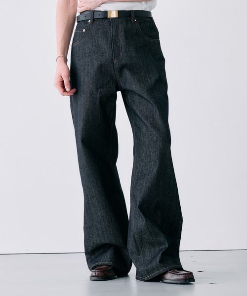 Adoon plain ワイドパンツ ジーンズ CONTRAST TACK SKIM STRAIGHT