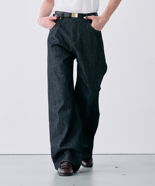 Adoon plain ワイドパンツ ジーンズ CONTRAST TACK SKIM STRAIGHT