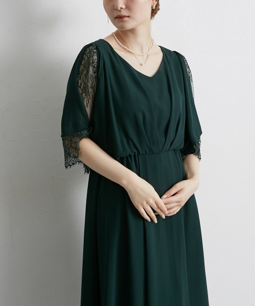 「Jolie et Jolie」 7分袖ワンピース LL グリーン レディース_画像4