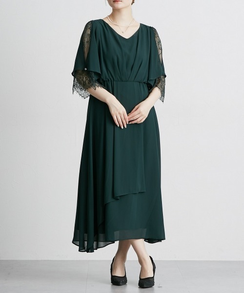 「Jolie et Jolie」 7分袖ワンピース LL グリーン レディース_画像5
