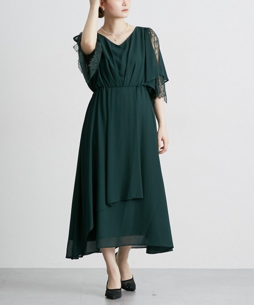 「Jolie et Jolie」 7分袖ワンピース LL グリーン レディース_画像6