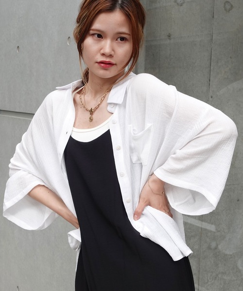 美品 LILIMEEK レースブラウス シャツ カーディガン ハーフスリーブ CORNERS ブラウス シャツ ビッグハーフスリーブシャツ