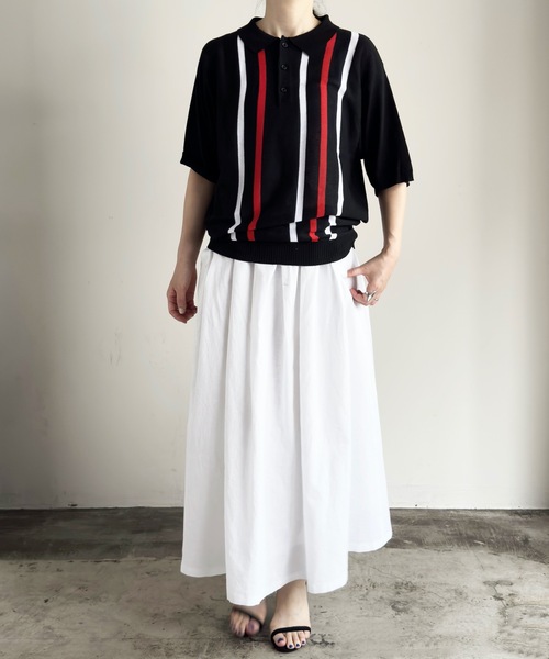 ポロシャツ ポロ COMMONWARE:ストライプ ニットポロS/S レディース メンズ COMMON WARE ポロシャツ ポロ COMMONWARE:ストライプ ニットポロ