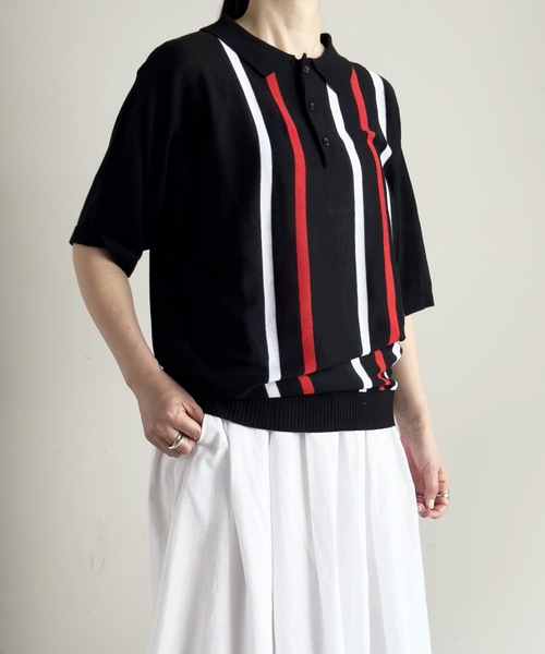 ポロシャツ ポロ COMMONWARE:ストライプ ニットポロS/S レディース メンズ COMMON WARE ポロシャツ ポロ COMMONWARE:ストライプ ニットポロ
