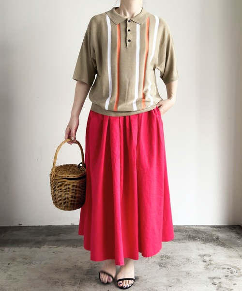 ポロシャツ ポロ COMMONWARE:ストライプ ニットポロS/S レディース メンズ COMMON WARE ポロシャツ ポロ COMMONWARE:ストライプ ニットポロ