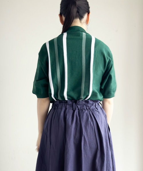 ポロシャツ ポロ COMMONWARE:ストライプ ニットポロS/S レディース メンズ COMMON WARE ポロシャツ ポロ COMMONWARE:ストライプ ニットポロ