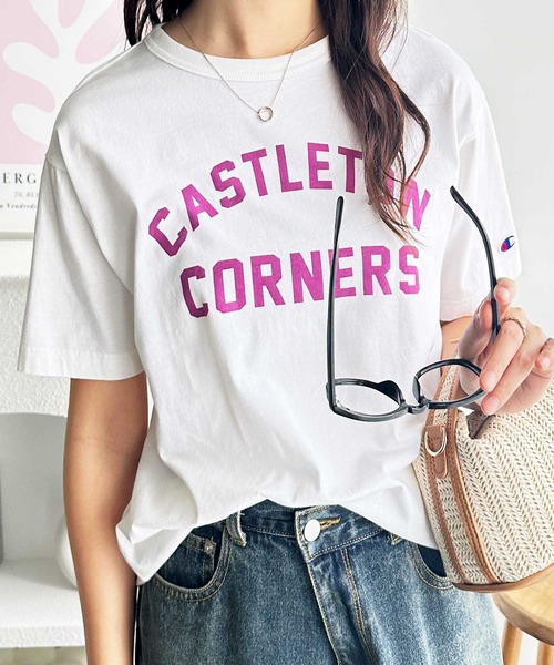 tomoships別注/ロゴTシャツ/新品/レディース/ Champion tシャツ 「新色追加」別注「Champion×GeeRA」ロゴT