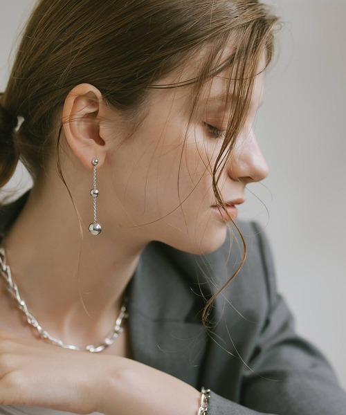 ピアス 揺れる ロング シンプル シルバー925 金属アレルギー対応「BAO