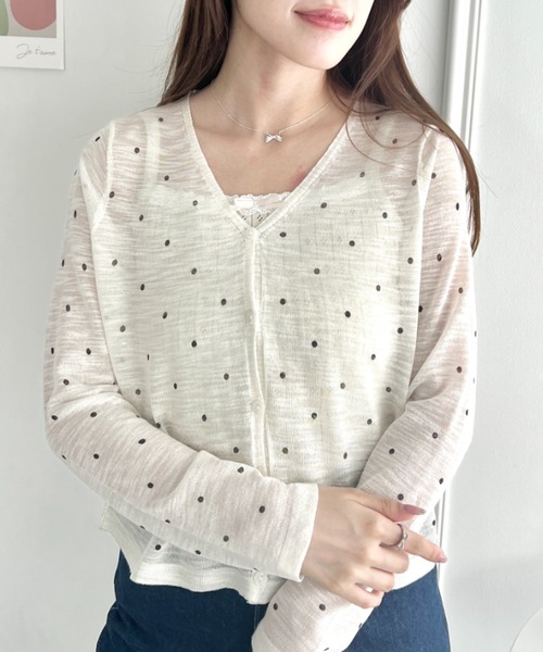Loueme カーディガン ドットシアーカーディガン レディース