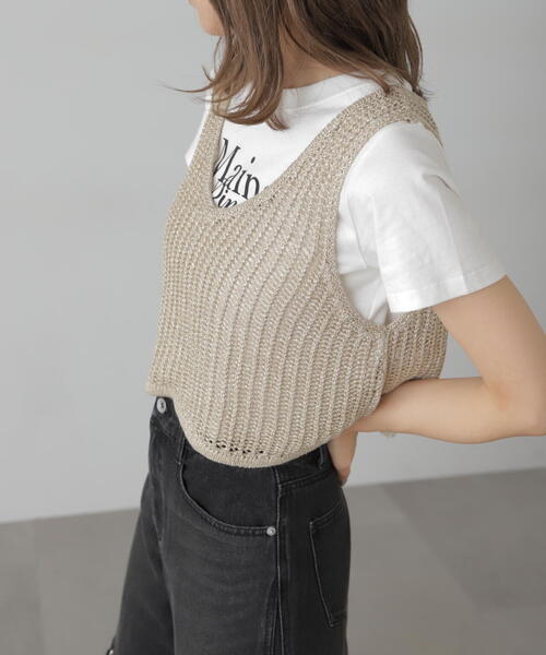美品✨F.U.L.L　フル　ベスト ビッグシルエット　メッシュ　グレー　フリー 楽天市場】ベスト ジレ ニットベスト 透かし編み メッシュ編み