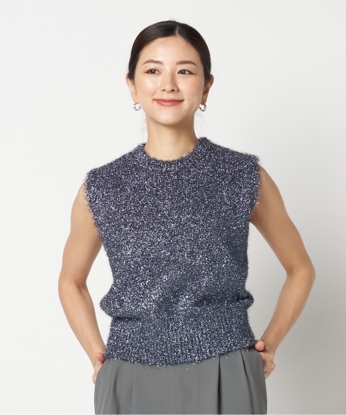 ニット セーター FEATHER YARN GLITTER KNIT VEST レディース