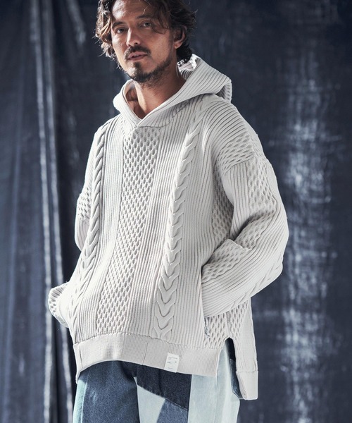 ANGENEHM パーカー mpa3568-Light yarn cable stitch knit