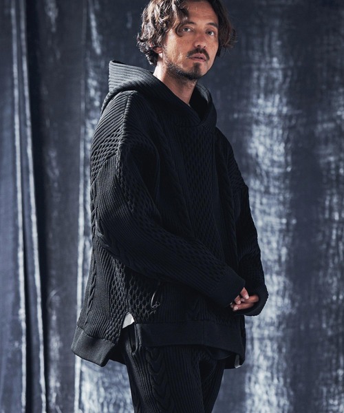 ANGENEHM パーカー mpa3568-Light yarn cable stitch knit