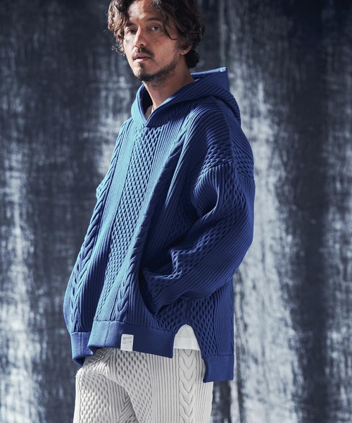 ANGENEHM パーカー mpa3568-Light yarn cable stitch knit