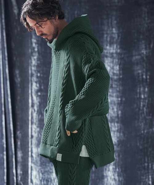 ANGENEHM（アンゲネーム） パーカー mpa3568-Light yarn cable stitch 