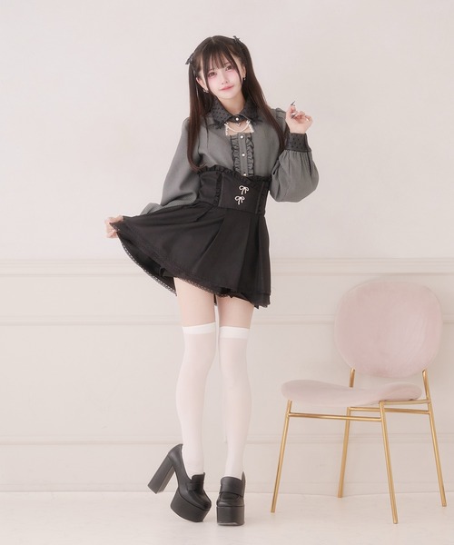 Pal elfy 千鳥チェックブラウス ドーリーリボントップス Pal elfy ブラウス シャツ 千鳥チェックブラウス/地雷系 量産型