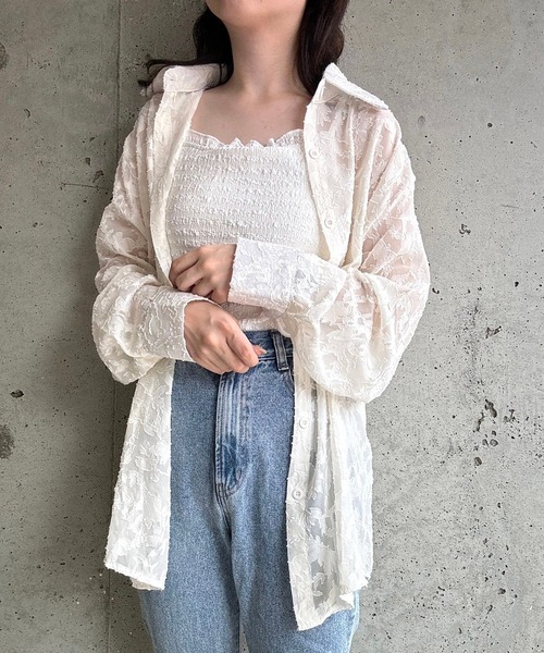 ブラウス シャツ フラワージャガードシアーシャツ レディース FILLOU ブラウス シャツ フラワージャガードシアーシャツ