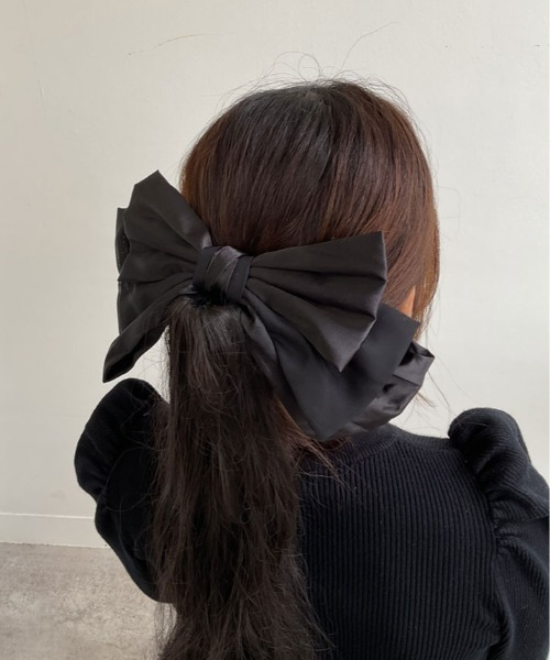 ブラックリボン ヘアクリップ ヘアクリップ サテン シフォン ビッグ リボン バレッタ