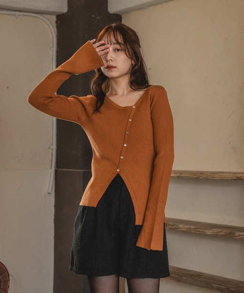 mideal 新品 アシンメトリーリブニット mideal（マイディール） ニット セーター asymmetry design rib tops