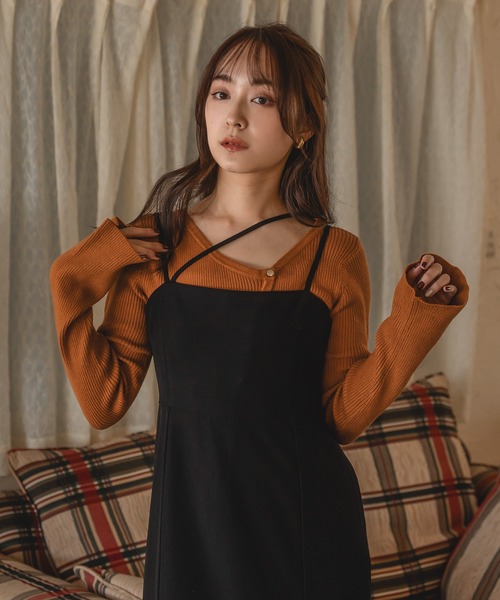 mideal（マイディール） ニット セーター asymmetry design rib tops