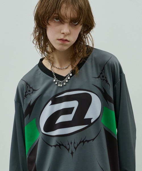 シルバー グラフィック Tシャツ AIVER ユニフォーム AIVER tシャツ AIVER モトクロスジャージプルオーバー メンズ