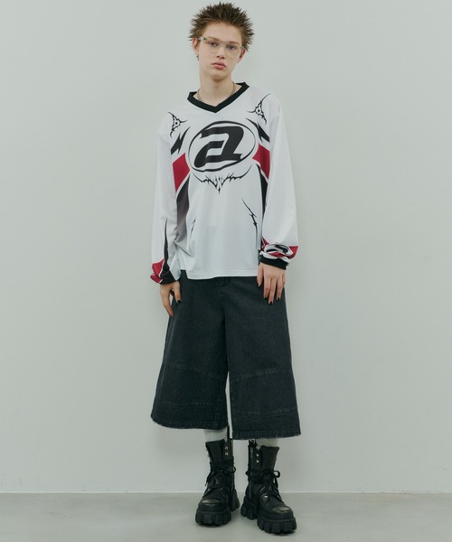 シルバー グラフィック Tシャツ AIVER ユニフォーム AIVER tシャツ AIVER ウォッシュダメージロンTEE メンズ