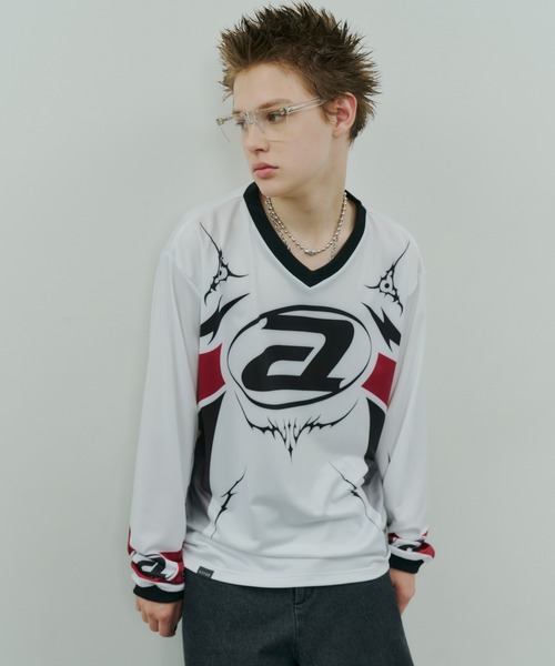 シルバー グラフィック Tシャツ AIVER ユニフォーム AIVER tシャツ AIVER モトクロスジャージプルオーバー メンズ